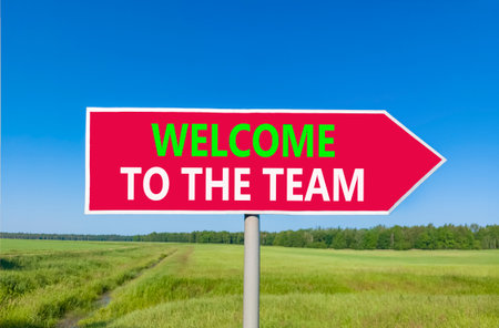 Support, help welcome to the team symbol. Concept words Welcome to the team on beautiful red road...