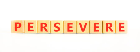Persevere symbol. Concept word Persevere on beautiful wooden blocks. Beautiful white background....