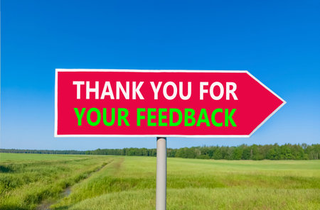Thank you for your feedback symbol. Concept words Thank you for your feedback on beautiful red road...