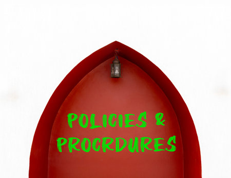 Policies and procedures symbol. Concept words Policies and procedures on beautiful red wall....