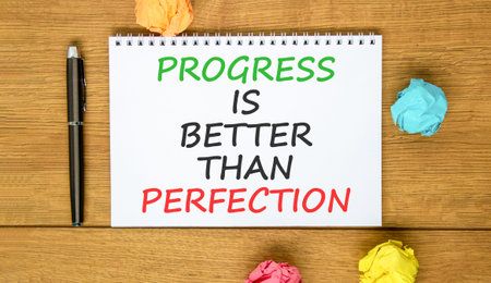 Progress or perfection words symbol. Concept words Progress is better than perfection on beautiful...