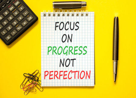 Progress or perfection words symbol. Concept words Focus on progress not perfection on beautiful...