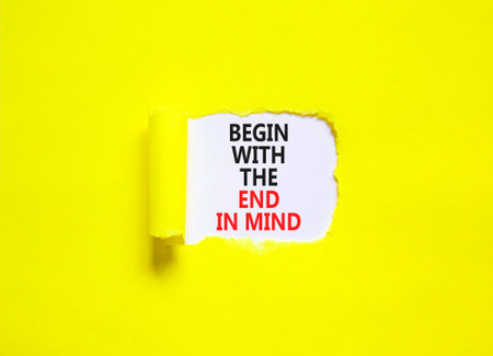 Begin with the end in mind symbol. Concept words Begin with the end in mind on beautiful white...