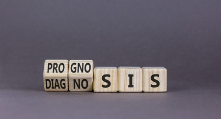 Prognosis or diagnosis symbol. Concept words Prognosis or Diagnosis on beautiful wooden blocks....