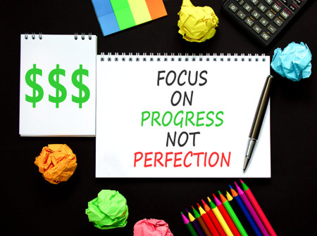 Progress or perfection words symbol. Concept words Focus on progress not perfection on beautiful...