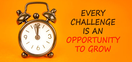 Challenge word symbol. Concept words Every challenge is an opportunity to grow on beautiful orange...