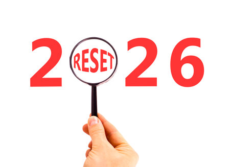 2026 reset symbol. Concept words 2026 reset in beautiful magnifying glass. Beautiful white...