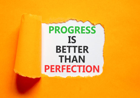 Progress or perfection words symbol. Concept words Progress is better than perfection on beautiful...