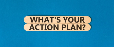 What is your action plan symbol. Concept words What is your action plan on beautiful wooden sticks....