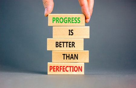 Progress or perfection words symbol. Concept words Progress is better than perfection on beautiful...