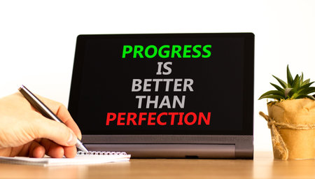 Progress or perfection words symbol. Concept words Progress is better than perfection on beautiful...