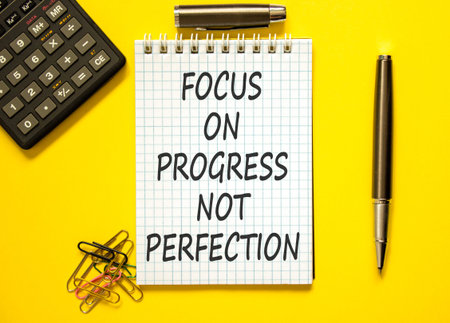 Progress or perfection words symbol. Concept words Focus on progress not perfection on beautiful...