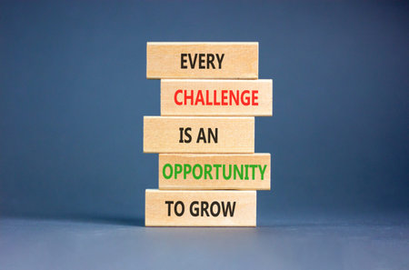 Challenge word symbol. Concept words Every challenge is an opportunity to grow on beautiful wooden...