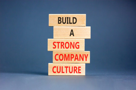 Strong company culture symbol. Concept words Build a strong company culture on beautiful wooden...