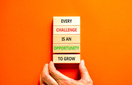 Challenge word symbol. Concept words Every challenge is an opportunity to grow on beautiful wooden...