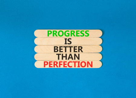 Progress or perfection words symbol. Concept words Progress is better than perfection on beautiful...