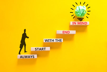 Start with the end in mind symbol. Concept words Always start with the end in mind on beautiful...