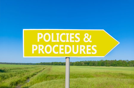 Policies and procedures symbol. Concept words Policies and procedures on beautiful yellow road sign....