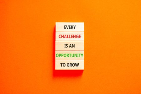 Challenge word symbol. Concept words Every challenge is an opportunity to grow on beautiful wooden...