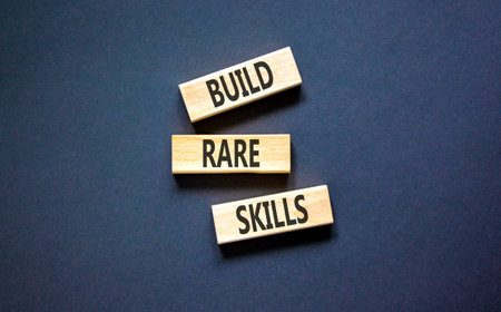 Build rare skills words symbol. Concept words Build rare skills on beautiful wooden blocks. Beautiful black background. Business and build rare skills concept. Copy space.