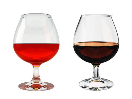 Two glasses of brandy, isolated over whiteの写真素材