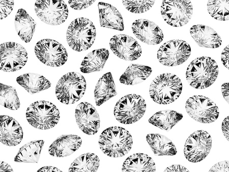Many diamond isolated on a white background, seamless backgroundの写真素材