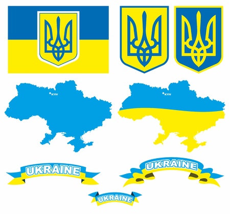 Emblem, flag and map of Ukraine isolated in vectorのイラスト素材