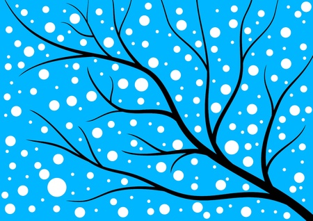 Snow falling on the background of tree without leavesのイラスト素材