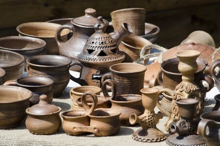 Set of pottery on the tableの写真素材