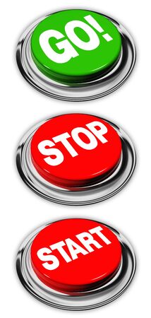 go, stop and start buttons, isolated over whiteの写真素材