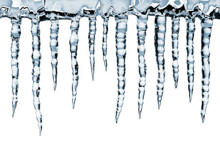 Icicles close-up, isolated on whiteの写真素材