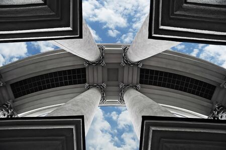 Stone columns against the skyの写真素材
