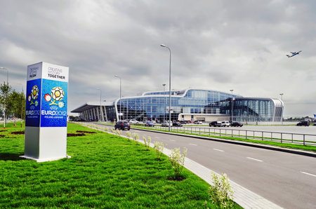LVIV, UKRAINE - JUNE 04, 2012: In Lviv, opened an 'Lviv International Airport' named after Danylo of Galich. The airport was built specially for the Euro 2012.のeditorial素材