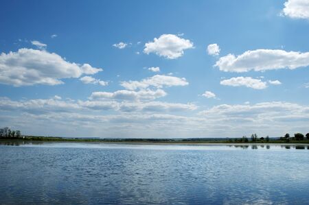 Landscape - blue sky and lakeの写真素材