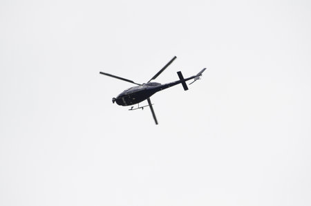 LVIV, UKRAINE - JUNE 13: The helicopter in the sky over Lviv is broadcast events Euro 2012 on June 13, 2012 in Lviv, Ukraine. のeditorial素材