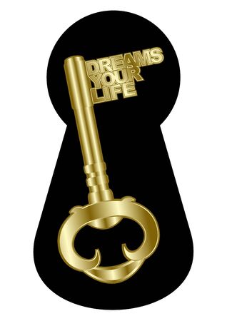 Golden key labeled -  Dreams Your Life のイラスト素材