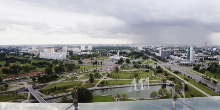 MINSK, BELARUS - AUGUST 18:  On the building of the National Library in Minsk opened observation deck on August 18, 2012 in Minsk, Belarus. On photo - panorama of Minsk from this observation deck.のeditorial素材