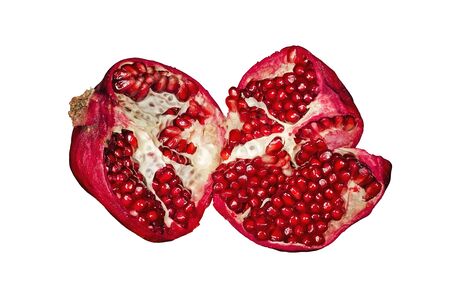 Juicy pomegranate, isolated over whiteの写真素材