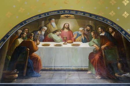 The Last Supper - Christ s last supper with his disciples in Pochaev Lavra, near Lvov, Ukraineのeditorial素材