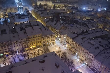 Snowy panorama of Lvov on Christmas and New year Eve  Ukraineの写真素材