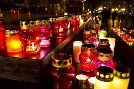 Candles in the center of Lvov on the day of the famine  Holodomor  victims in Ukraine November 24, 2012の写真素材