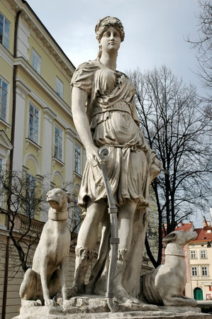 Statue of the Diana, the goddess of nature and hunting in lvov, Ukraineのeditorial素材