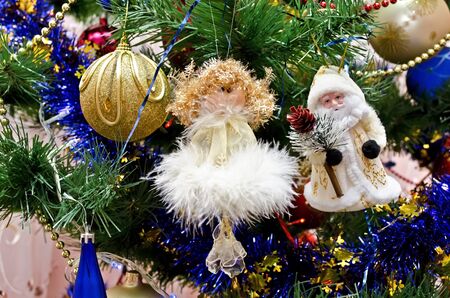 New Year background - beautiful toys on a Christmas treeの写真素材