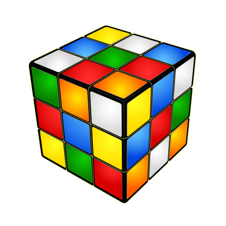 Cube with colored cells in vector, isolated on a white backgroundのeditorial素材