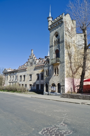 Old house styled with a castle in the gothic style in Lvov, Ukraineの写真素材