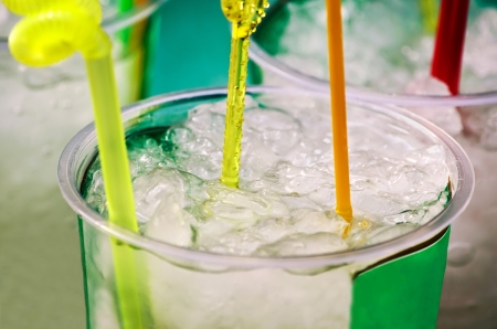 Cocktail glass with ice close-up
