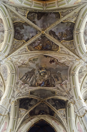 LVOV, UKRAINE - APRIL 30: In Latin Cathedral preserved magnificent painting on the ceiling vaults on April 30, 2013 in Lviv, Ukraineのeditorial素材