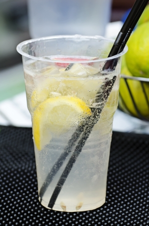 Soft fizzy drink mojito - cocktail glass with ice close-upの写真素材