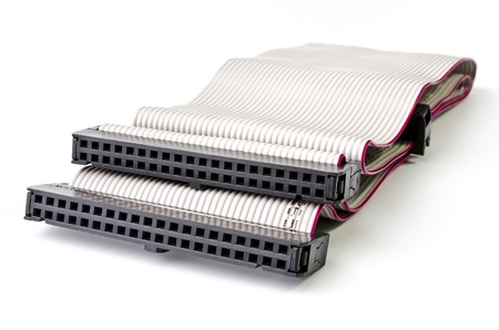 Connectors cable ATA and IDE interface for computer, isolated on a white backgroundの写真素材