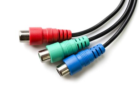 Video and audio cable assembly closeup, isolated on a white backgroundの写真素材